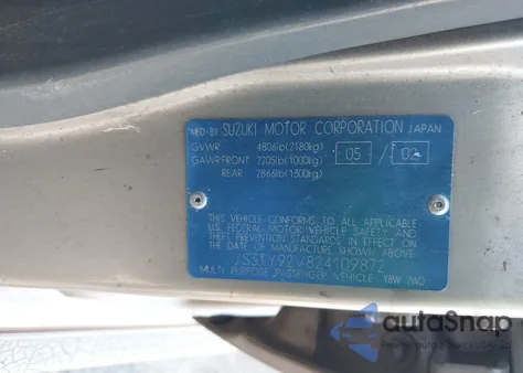 2002 Suzuki Xl-7 Limited/Plus/Standard/Touring из США, поврежденный, VIN JS3TY92V824109872